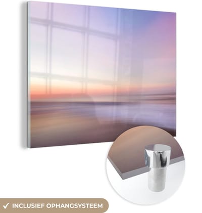 MuchoWow® Glasschilderij 40x30 cm - Schilderij acrylglas - Strand - Kleuren - Pastel - Foto op glas - Muurdecoratie woonkamer - Wanddecoratie slaapkamer - Schilderijen