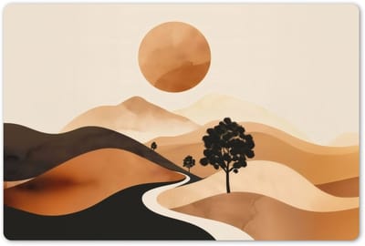 Placemats 45x30 cm - Placemat kunststof - 1 stuk - Zon - Heuvels - Boom - Abstract - Borden onderleggers - Decoratie voor op tafel - Keuken tafeldecoratie accessoires - Vinyl onderlegger - Tafelversiering