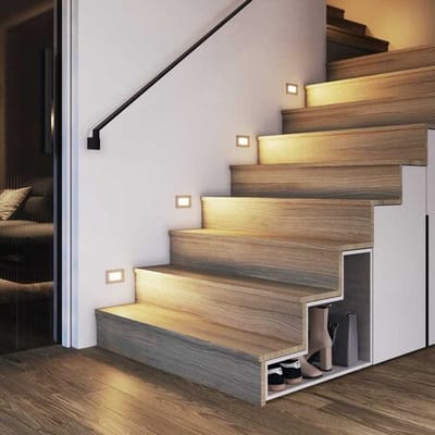 HOFTRONIC - Set van 4 Dillon Wand Inbouwspots RVS - Trapverlichting - 3 Watt 340 Lumen - 3000K Warm wit licht - IP54 waterdicht - 107x66x25mm