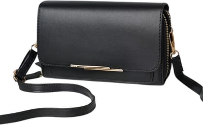 Dames Lange Portemonnee Crossbody Tas - Grote Capaciteit Clutch met Dubbele Rits, Schoudertas voor Mobiele Telefoon en Kaarten - Zwart