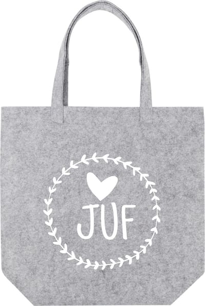 Tas Voor De Juf - Cadeautje Voor De Juf - Lichtgrijze Vilten Tote Bag - Juf Bedankt Cadeau - Cadeau Juffendag - Vilten Shopper - Lichtgrijze Vilten Tas Met Hengsels