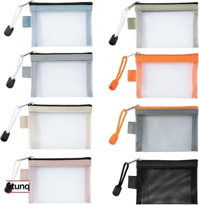 Set van 8 transparante mesh toilettasjes met rits - Compacte reisorganizer voor make-up en accessoires