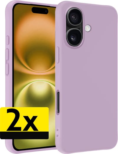 Hoesje - 2 Stuks - Geschikt voor Apple iPhone 16 - Sterk & Shockproof - Case Siliconen - Back Cover - Telefoon Hoes - Telefoonhoesjes - Lila