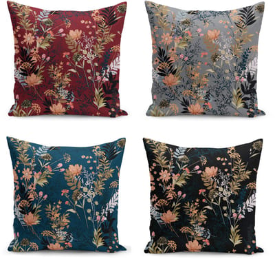 Velvet Kussenhoesjes - kussenhoes set van 4 - 45x45 - Bloemen - Aan beide zijdig bedrukt