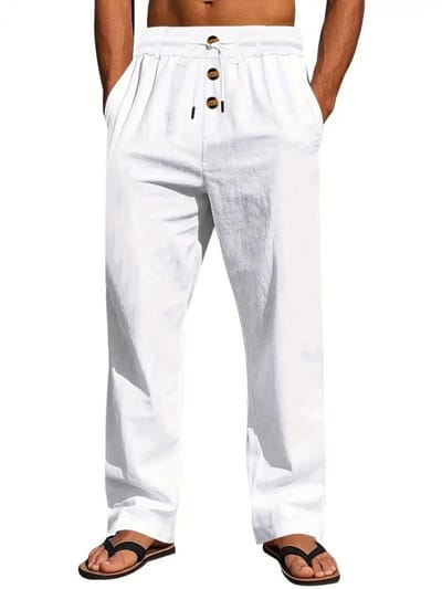 Livano Linnen Broek Heren - Zomerbroek - Volwassenen - Lange Broek - Pantalon - Strandbroek - Zomer - Ibiza Stijl - Wit - Maat S