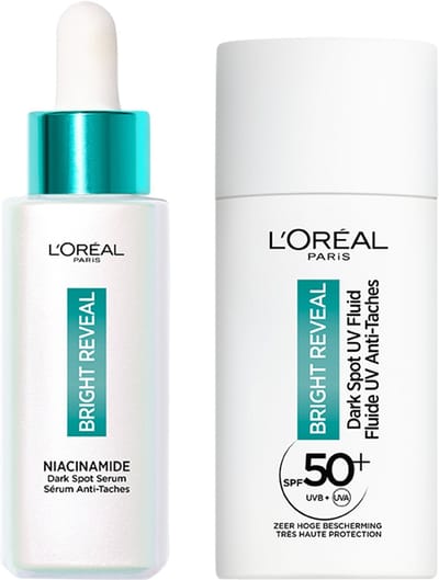 L'Oréal Paris Bright Reveal Niacinamide Serum tegen pigmentvlekken - 30 ml + L'Oréal Bright Reveal Dark Spot UV Fluid Moisturizer met SPF50+ -50 ml