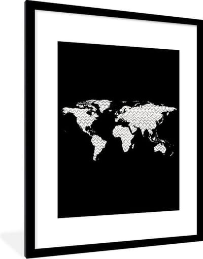 Poster in lijst - Fotolijst 60x80 cm - Posters - Wereldkaart - Design - Driehoek - Posterlijst zwart - Decoratie - Wanddecoratie woonkamer - Muurdecoratie slaapkamer