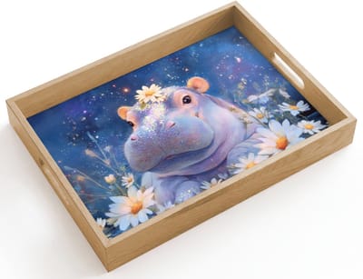 Dienblad hout 40x30 cm - Schootdienblad - Nijlpaard - Madeliefjes - Sterrenhemel - Borrelplank rechthoek - Plateau dienbladen