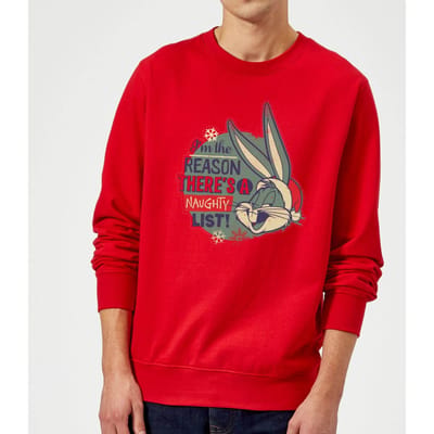 Looney Tunes I'm The Reason There Is A Naughty List Christmas Jumper - Red - S