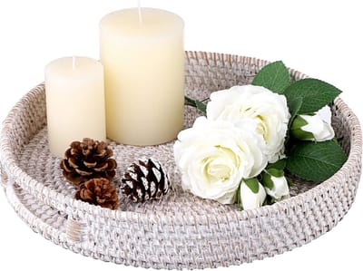 La'Moussawi ® Stijlvol en Functioneel Rieten Dienblad voor Decoratie en Opbergen met Handgrepen