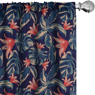 ABAKUHAUS – Gordijnen Exotische Junglebloemen – 2x75x245 cm – Indigo