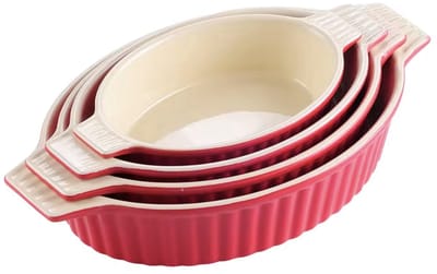 Dynastic Dinerborden 4 persoons Rood - 4 delig, Rood Keramisch en Lasagne - Voor Diner, Keuken en Dagelijks Gebruik