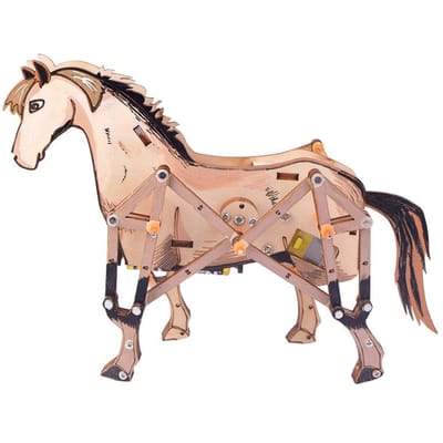 3D Houten Puzzel Doe-het-zelf Gemonteerd Model Mechanisch Paard Wetenschappelijke Ontdekking STEM Onderwijs Natuurkunde Experimenteerkit Voor Kinderen Cadeaus beige