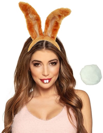 PartyXplosion Sexy bunny verkleed set - bruin - dames - 3-delig - konijn - haas
