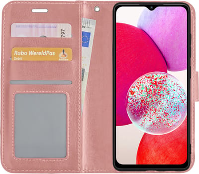 Hoesje - Met Pasjeshouder - Geschikt voor Samsung Galaxy A14 - Luxe Bookcase Portemonee - Flip Case - Kunstleer Book Case - Flipcase - Book Cover - Walletcase - Portemonneehoes - Rosé goud