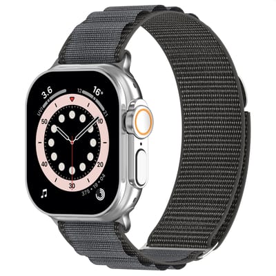 Nylon bandje - Geschikt voor Apple Watch 1, 12, 2, 3, 4, 5, 6, 7, 8, 9, 10, 11, SE, Ultra (2 / 3) - 44/45/46/49 mm - Donkergrijs