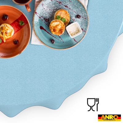 ANRO Tafelkleed Effen linnenlook Blauw Rond Ø140cm Met sierband Afwasbaar Waterafstotend
