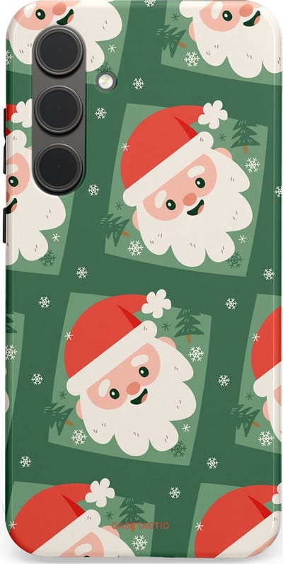 Casetastic hoesje geschikt voor Samsung Galaxy S24 Plus - Dubbellaagse bescherming - Kerstmannen in het bos - Fashion Case - Donkergroen Wit Terracotta Crème