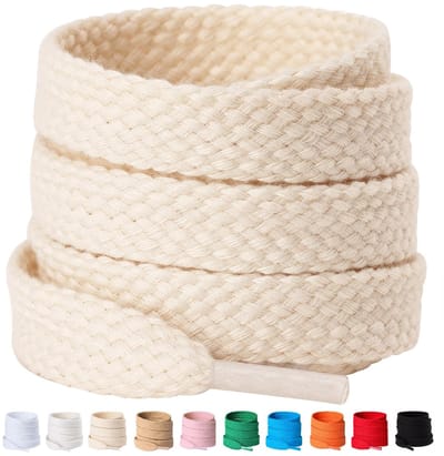 Dailygoods - Olukssck Schoenveters, plat, 2 paar, 100% katoen, duurzaam, 12 mm breed, voor sneakers, sportschoenen