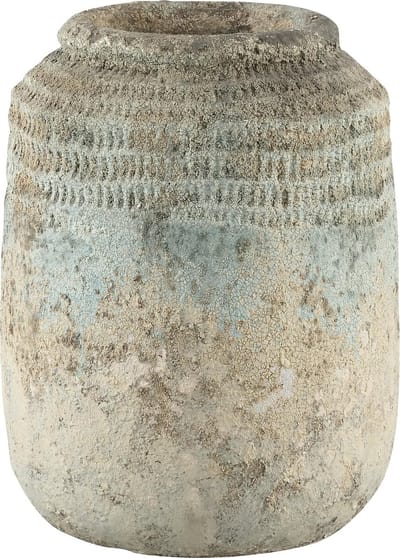 PTMD Cai Old blauw keramiek pot rond rand hoog maat in cm: 25 x 25 x 32 - Blauw