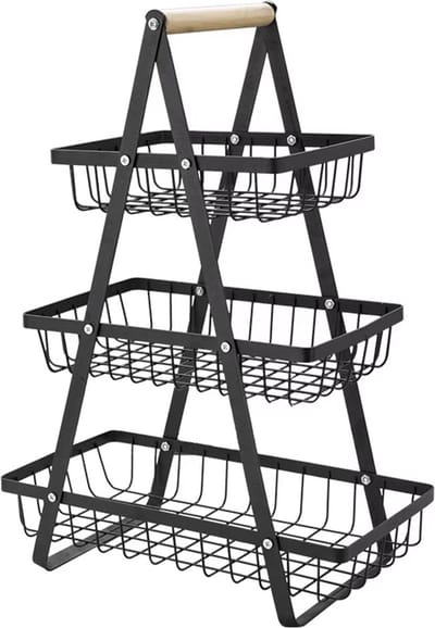 Goodz4All Etagère met Drie etages - Fruitmand - Opbergbox - Opbergmand - Metalen Draadmand - Zwart - Inclusief Schroevendraaier
