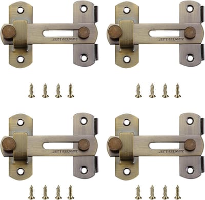 4-delige RVS Deursloten Set, 4 inch Flip Clasp, Veiligheidsdeur Bout, Vouwslot voor Ramen, Kasten en Deuren in Bronskleur