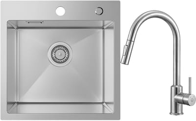 SOFETIY MAX Spoelbak voor keuken 45x45CM - Spoelbak Keuken Met Keukenkraan Met Uittrekbare Uitloop - Spoelbak Met Kraangat - Spoelbakken Keuken - Wasbak Keuken RVS