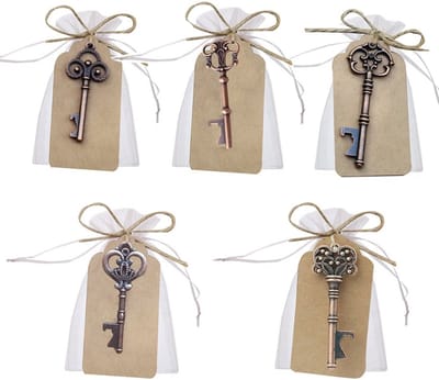 Allecto - Vintage Sleutel Flesopener Set - Perfect voor Bruiloften - Transparante Tas - 50 Stuks - Gastencadeaus - Sleutelvormig ontwerp - Ideaal v...