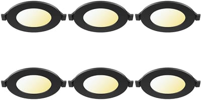 LED Downlight Inbouwspot 6 Stuks - Kingtron Thin - 3W 220lm 120° Bundelhoek - Aanpasbare Lichtkleur 3000K-4000K-6500K - IP40 - Rond - Zwart - Ø85mm Buitenmaat - Ø70mm Zaagmaat