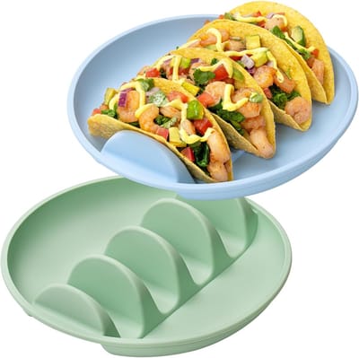 Daity 2-pack - Siliconen taco-trays - 9,76-inch taco-trays met verdelers - geschikt voor zachte en harde taco's - antislipontwerp - vaatwasser- en magnetronbestendig