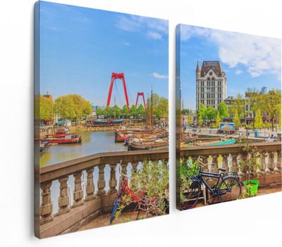 Artaza Canvas Schilderij Tweeluik Kleurrijke Oude Haven In Rotterdam - 120x80 - Foto Op Canvas - Canvas Print