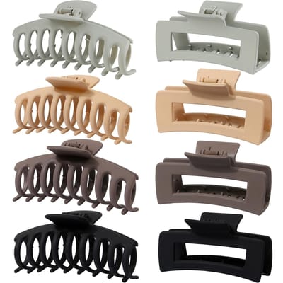 Pinces à cheveux en plastique mat, 8 pièces, ensemble combiné de pinces à cheveux simples et antidérapantes, forte tenue E gray