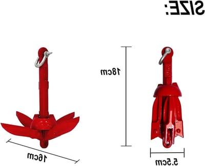 Vouwbare Grapnel Anker Kit 0.7kg voor Kano, Jetski en Paddleboard met 10m Touw en Draagtas - Rood