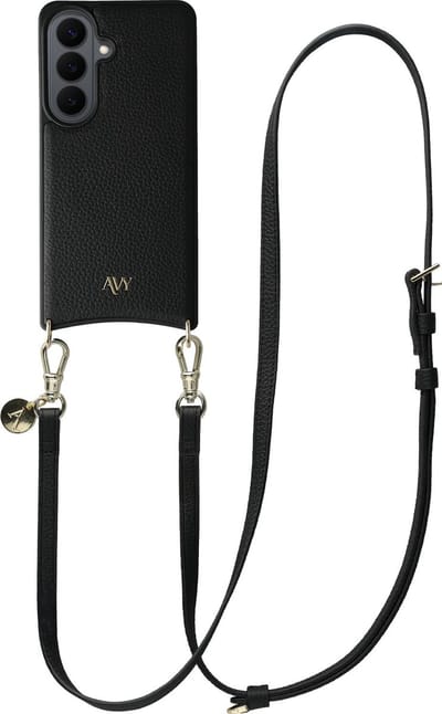 AVY Leren Hoesje Geschikt voor Samsung Galaxy S26 Plus | Compatibel met MagSafe | Leather Case met Telefoonkoord | Crossbody | Zwart | Long Leather