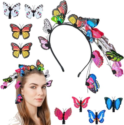 Kleurige Vlinder Haaraccessoires met 8 Stuks Stickers voor Kinderen, Carnaval en Feestjes, Inclusief Haarband en Hoofdband