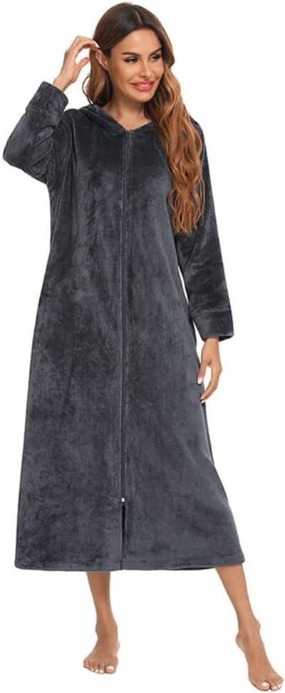 Dames Fleece Badjas met Rits en Kap