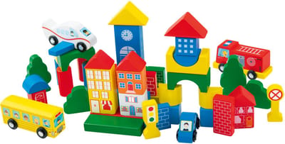 Houten bouwset - Stad - XL 50-delig - Houten speelgoed - Houten blokken - VI Online Products