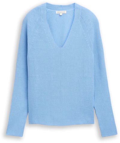 Tom Tailor - Gebreide trui met V-hals - Maat XXL - light fjord blue