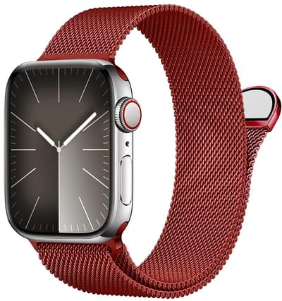 Stravo Milanese bandje - Rood - Geschikt voor Apple Watch 46mm (Series 10/11), 45mm (Series 7/8/9), 44mm (Series 4/5/6, SE 1/2/3), 42mm (Series 1/2/3), 49mm (Ultra 1/2/3) - RVS Metaal Milanees Horlogebandje met magneetsluiting