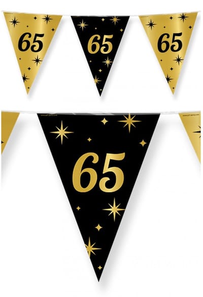 65 jaar Leeftijd verjaardag vlaggetjes - 3x stuks - zwart/goud - 10 meter - versiering - feestartikelen