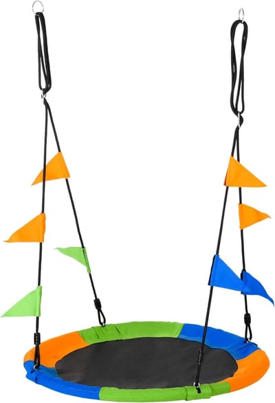 Nestschommel Kinderschommel - Tuinschommel Zomers - Buiten Spelen - Verstelbare Touwen - Ø100 cm - Blauw Groen Oranje