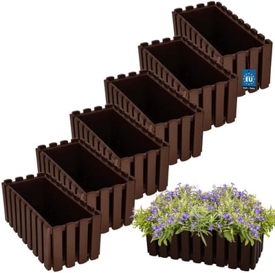 KOTARBAU® 6 st Balkonbak, Bloembak voor Balkon, Kunststof Balkonbak, 38 x 18 x 16 cm, Bruin, Balkon Plantenbak, Rechthoekig, Weerbestendige Plantenbak