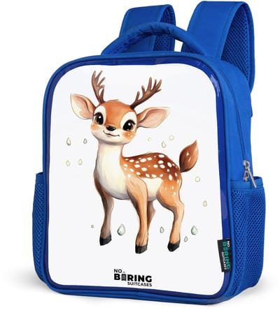 NoBoringSuitcases.com® - Rugzak blauw - Schooltas jongens - Jong hertje met gewei en witte stippen - Kinder rugtas jongen - Boekentas kind - Kinderrugzak voor school - Schoolrugzak