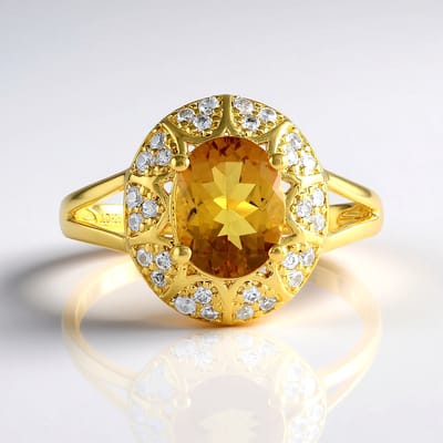 Cavill - Elegante Zilveren Ring Verguld - 1,454 Ct Ovaal geslepen Scapoliet uit Brazilië - 30 Zirkonia's Pave Tanzania - 925 Sterling Zilver