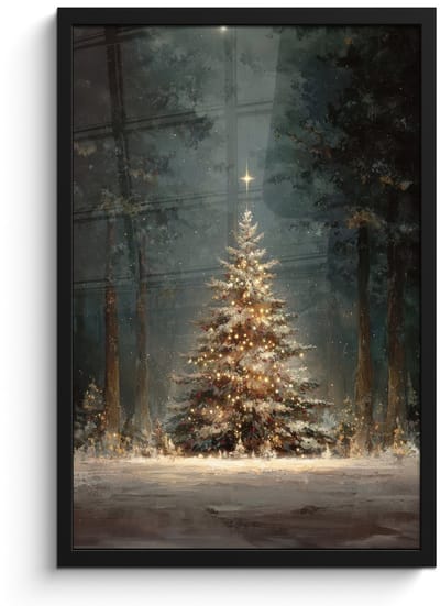 Poster in lijst - Fotolijst 40x60 cm - Posters - Kerstboom - Bos - Sneeuw - meerkleurig - Posterlijst zwart - Decoratie - Wanddecoratie woonkamer - Muurdecoratie slaapkamer - Kerstversiering - Kerstdecoratie voor binnen - Kerstmis