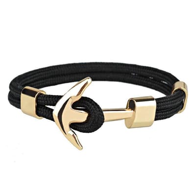 Anker Armband - Zwart met Goud Kleurig Anker - Armbanden Heren Mannen - Papa Cadeau Voor Mannen - Vaderdag