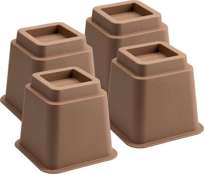 Bedverhogers bruin - bedklossen - meubelverhogers - stoelverhogers 13 cm hoog. Per set van 4. Max. 600 kg