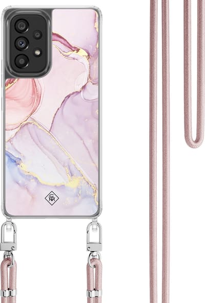 Casimoda® hoesje met koord - Geschikt voor Samsung A53 - Marmer roze paars - Afneembaar koord - TPU/polycarbonaat - Paars