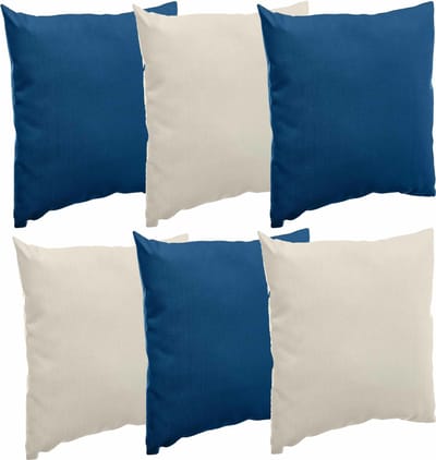 Hesperide Bank/sier/tuin kussens - binnen/buiten - set 6x stuks - beige/indigo blauw - 40x40 cm
