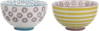 Bloomingville Patrizia - Kom - Stoneware - Paars/Petrol Blauw/Citroen Geel - 2 Assortie